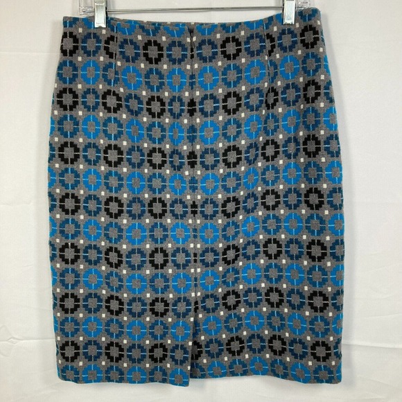 Talbots Skirt Womens Sz 8 Gray Blue Geometric Wool Pencil Lined Back Zip - Picture 3 of 10